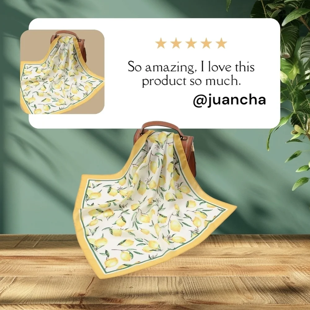 New! Chic Yellow Lemon Print Scarf – Lightweight & Stylish Square Wrap